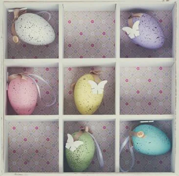 Easter eggs in box Stock Photos