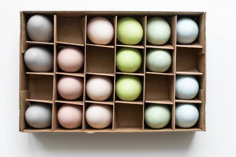 Easter eggs in box on a white background Foto stock