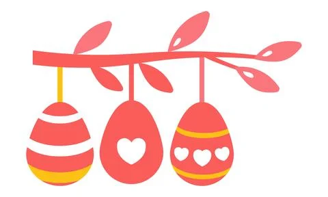 Easter eggs on a branch. Vector illustration in flat style. Illustrazione stock