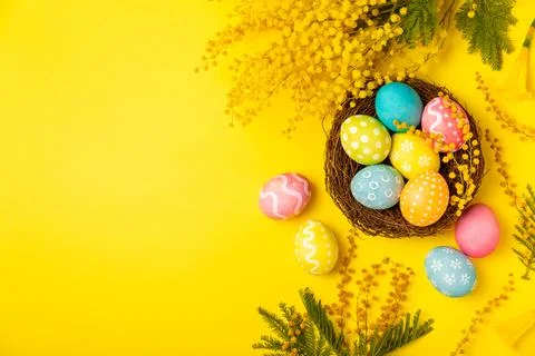 Easter eggs on a bright background. Stock Photos