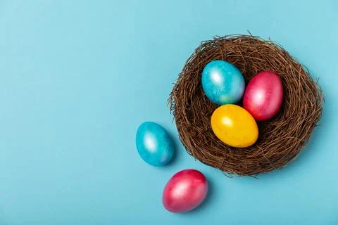 Easter eggs on a bright background. Foto stock