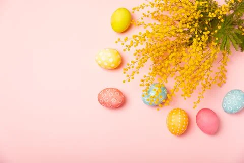 Easter eggs on a bright background Foto stock