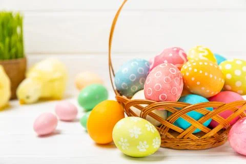 Easter eggs on a bright background. 스톡 사진