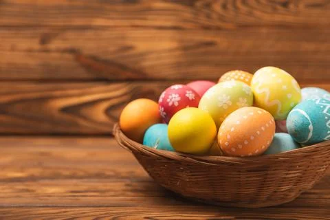 Easter eggs on a bright background. 스톡 사진