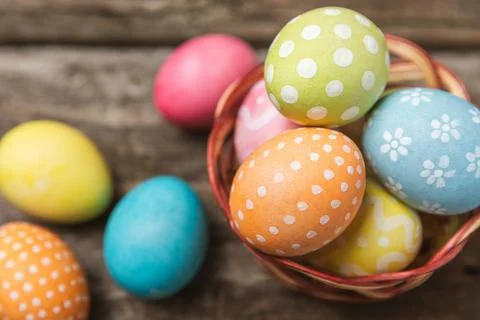 Easter eggs on a bright background. Foto stock