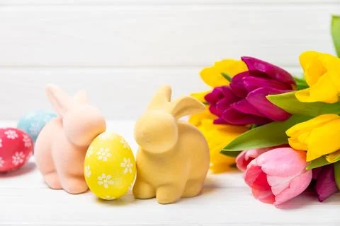 Easter eggs on a bright background. Stock Photos