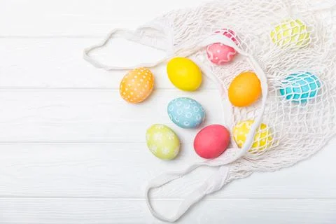 Easter eggs on a bright background. Stockfoto's