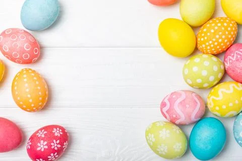 Easter eggs on a bright background. Stock Photos