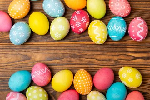 Easter eggs on a bright background. Foto stock