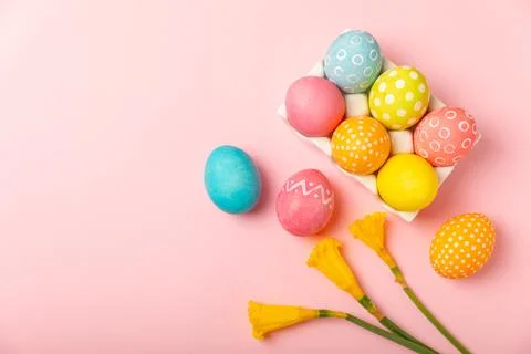 Easter eggs on a bright background. Stock Photos