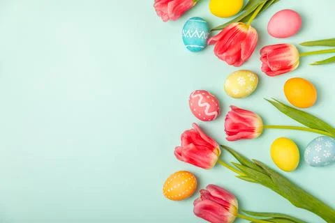 Easter eggs on a bright background. Foto stock