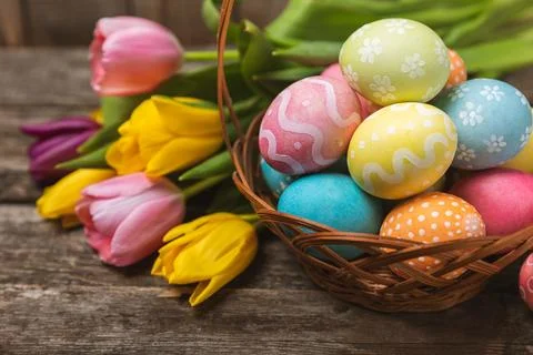 Easter eggs on a bright background. Foto stock