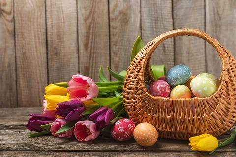 Easter eggs on a bright background. Stock Photos