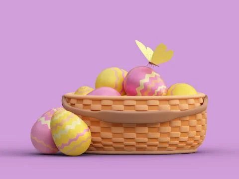 Easter eggs in brown basket Stock Illustration