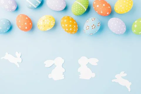 Easter eggs bunny and rabbit white paper cut isolated 스톡 사진