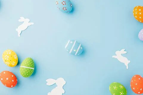 Easter eggs bunny and rabbit white paper cut isolated 스톡 사진