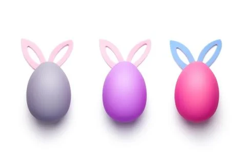 Easter Eggs with Bunny Ears Isolated on White Background Stock Photos