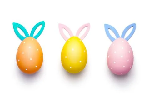 Easter Eggs with Bunny Ears Isolated on White Background Stock Photos