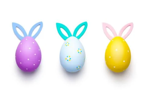 Easter Eggs with Bunny Ears Isolated on White Background Stock Photos