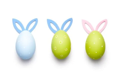 Easter Eggs with Bunny Ears Isolated on White Background Stock Photos