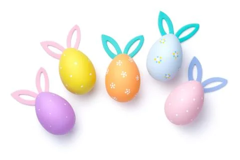 Easter Eggs with Bunny Ears Isolated on White Background Stock Photos