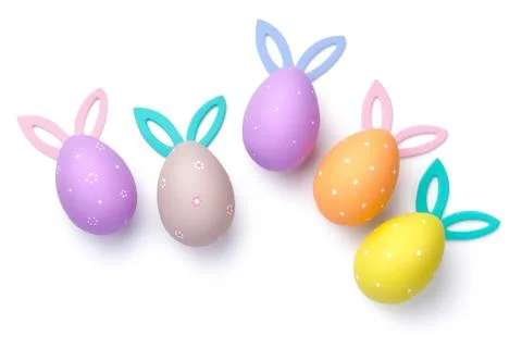 Easter Eggs with Bunny Ears Isolated on White Background Stock Photos