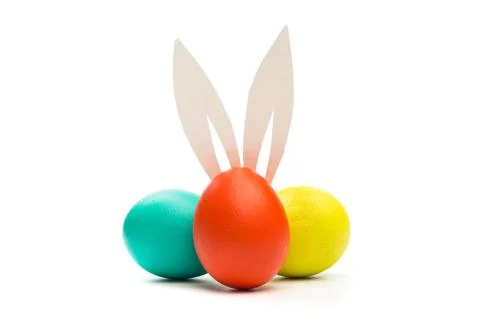 Easter eggs with bunny ears  isolated on white Stock Photos