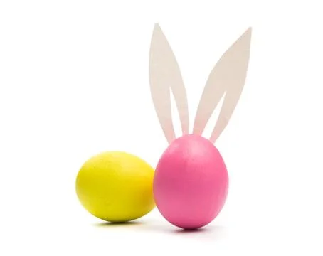 Easter eggs with bunny ears  isolated on white Stock Photos