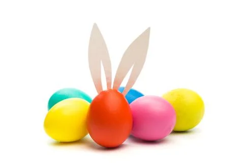 Easter eggs with bunny ears  isolated on white Stock Photos