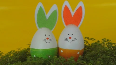 Easter eggs with bunny ears. Spring And Easter Background. Stock Footage 74107889