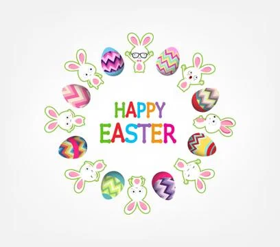 Easter eggs with bunny funny around greeting card Stock Illustration