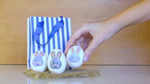 Easter eggs with a bunny pattern Stock Footage 170669745
