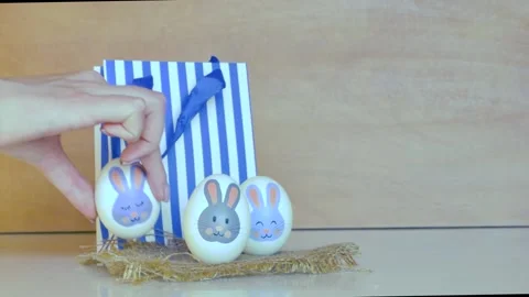 Easter eggs with a bunny pattern Stock Footage 170669747