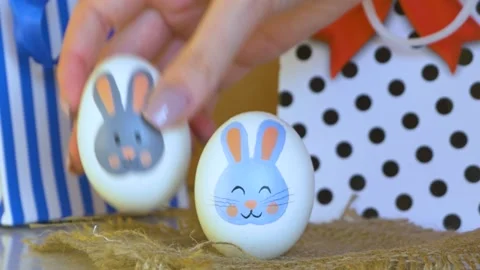 Easter eggs with a bunny pattern Stock Footage 170669754