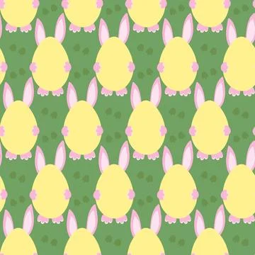 Easter eggs with bunny paws, ears and food print Seamless pattern in trendy soft 库存插图