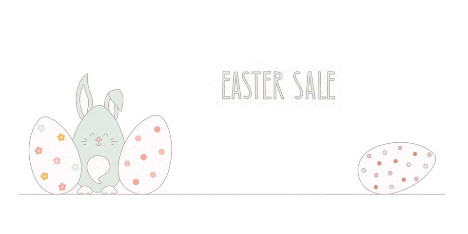 Easter eggs, Bunny vector illustration banner. Minimalistic web sale template. 库存插图