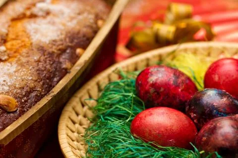 Easter eggs with cake Stock Photos