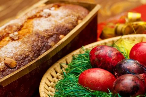 Easter eggs with cake Stock Photos