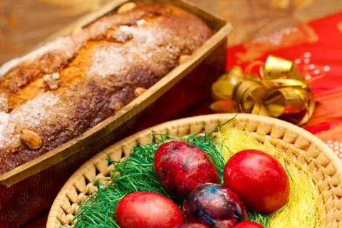 Easter eggs with cake Stock Photos