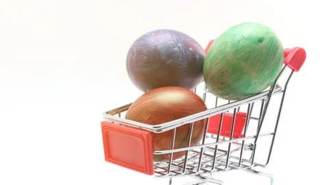 Easter eggs in cart for gift Stock Photos