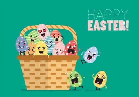 Easter eggs character in basket Stock Illustration