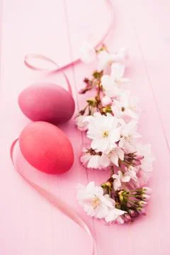 Easter eggs with cherryblossoms Stock Photos
