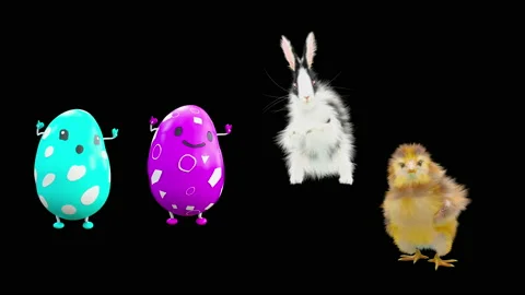 Easter, eggs, chick, rabbit, with Alpha matte. Stock Footage 170445437