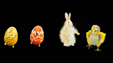 Easter, eggs, chick, rabbit, with Alpha matte. Stock Footage 170445446