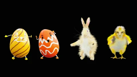 Easter, eggs, chick, rabbit, with Alpha matte. Stock Footage 170445448
