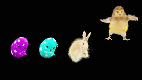 Easter, eggs, chick, rabbit, with Alpha matte. Stock Footage 170445569