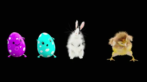 Easter, eggs, chick, rabbit, with Alpha matte. Stock Footage 170445635
