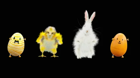 Easter, eggs, chick, rabbit, with Alpha matte. Stock Footage 170445845