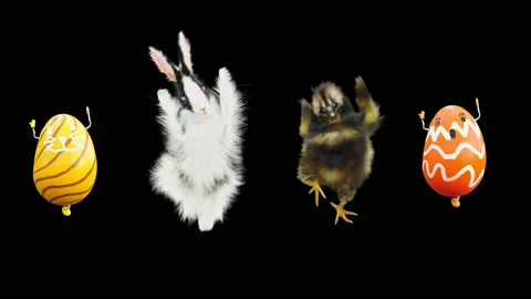 Easter, eggs, chick, rabbit, with Alpha matte. Stock Footage 170445926