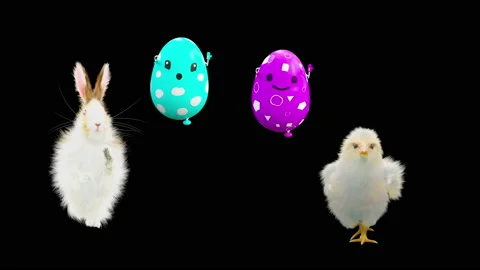 Easter, eggs, chick, rabbit, with Alpha matte. Stock Footage 171468196